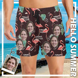 Custom Swimming Trunks Design Face Flamingos Men's Quick Dry Swim Shorts with Girlfriend's Face for Pool Party