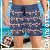 Custom Swimming Trunks Personalized Face Flamingo Men's Quick Dry Swim Shorts for Holiday