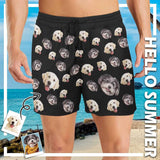 Custom Swimming Trunks Personalized Two Pet Faces Men's Quick Dry Swim Shorts for Summer