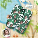 Custom Swimming Trunks with Face Personalized Green Leaves Men's Quick Dry Swim Shorts for Holiday