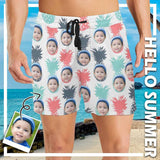 Customized Swim Trunks with Face Personalized Colorful Pineapple Men's Quick Dry Swim Shorts for Holiday