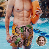 Customized Swim Trunks with Personalized Face Big Pineapple Men's Quick Dry Swim Shorts with Girlfriend's Face for Holiday