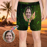 Design Your Own Swim Trunks Custom Face Green Men's Quick Dry Swim Shorts Gift for Vacation