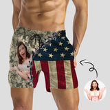 Personalized Face Swim Trunks Custom Swimming Trunks with Flag Men's Quick Dry Swim Shorts for Him