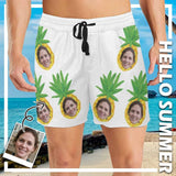 Personalized Pineapple Swimming Trunks Custom Face In Ananas Men's Quick Dry Swim Shorts with Girlfriend's Face for Him