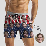 Personalized Swim Trunks Custom Face Banner Flag Men's Quick Dry Swim Shorts for Independence Day