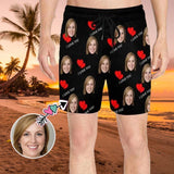 Personalized Swim Trunks Custom Face I Love You Red Heart Men's Quick Dry Swim Shorts for Valentine's Day