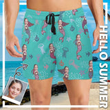 Personalized Swim Trunks Custom Face Mermaid Men's Quick Dry Swim Shorts with Girlfriend's Face