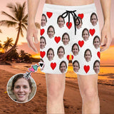 Personalized Swim Trunks with Custom Face Simple Red Heart Men's Quick Dry Swim Shorts
