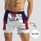 Personalized Swim Trunks with Custom Name Design USA Flag Men's Quick Dry Swim Shorts for Independence Day