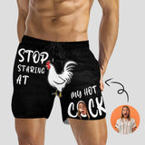 Personalized Swim Trunks with Face on Them Custom Swimming Trunks Stop Staring At My Hot Cock Men's Quick Dry Swim Shorts