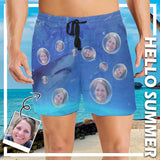 Swim Trunks with Face on Them Custom Girlfriend's Face Shark Bubbles Men's Quick Dry Swim Shorts