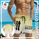 Swim Trunks with Face on Them Personalized Funny Text Let's Drink Beer Men's Quick Dry Swim Shorts