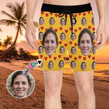 Swim Trunks with Face on Them Personalized Love Heart Yellow Men's Quick Dry Swim Shorts with Girlfriend's Pictures