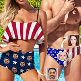 #Couple Matching Swimwear #American Flag Bathingsuit #Independence Day#Custom Face Bikini Personalized Triangle Swim Briefs