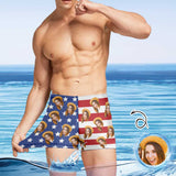 Custom Face American Flag Men's Athletic Swim Jammers Quick Dry Waterproof Compression Square Leg Swim Briefs Swimsuit