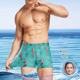 Custom Face Blue Mermaid Men's Athletic Swim Jammers Quick Dry Waterproof Compression Square Leg Swim Briefs Swimsuit