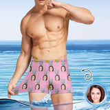 Custom Face Cute Pink Pineapple Men's Athletic Swim Jammers Quick Dry Waterproof Compression Square Leg Swim Briefs Swimsuit