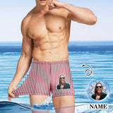 Custom Face & Name Red Stripes Men's Athletic Swim Jammers Quick Dry Waterproof Compression Square Leg Swim Briefs Swimsuit