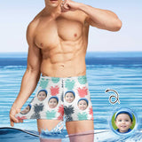 Custom Face Pink Blue Pineapple Men's Athletic Swim Jammers Quick Dry Waterproof Compression Square Leg Swim Briefs Swimsuit