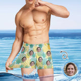 Custom Face Yellow Pineapple Men's Athletic Swim Jammers Quick Dry Waterproof Compression Square Leg Swim Briefs Swimsuit