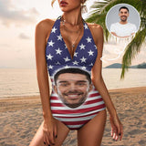 Custom Face American Flag Bathing Suit Personalized Womens Tankini Sets Bikini Two Piece Swimsuit