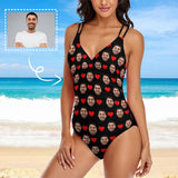 Custom Face Love Heart Swimsuit Personalized Women's One Piece Swimsuit