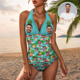 Custom Face Pineapple Bathing Suit Personalized Womens Tankini Sets Bikini Two Piece Swimsuit