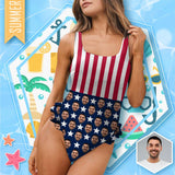 #Trip Flagbathingsuit#Independence Day-Custom Face Stars&Stripes Swimsuit Personalized Women's Ruffle One Piece Bathing Suit Celebrate Holiday