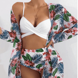 Lilosy Floral Tropical Swimsuit Cover Ups 3 Piece Swimwear Padded Bikini Bathing Suit