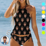 Custom Boyfriend Face All Womens Sexy Halter Tummy Control Swimsuit Tankini Top Sets Fashion Two Piece Bathing Suit with Tie Side