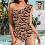 Custom Face Lover's Face Swimsuit Personalized Women's One Shoulder Ruffle One Piece Bathing Suit