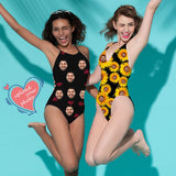 Bestie Party Bathingsuit Custom Face Love Heart Sunflower One Piece Bathing Suit&Backless Swimsuit