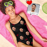 Couple Matching Swimwear Custom Face Swimsuit Personalized Love Heart Women's Slip One Piece Bathing Suit Birthday Valentine's Gift