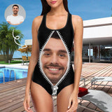 #Cruise Outfit-Custom Face Swimsuit Personalized Zipper Photo Women's One Piece Bathing Suit Gift For Her