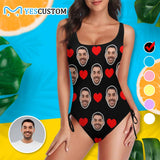 Custom Best Love For You Face Swimsuits Personalized Women's New Drawstring Side One Piece Bathing Suit Bridesmaid Pool Party