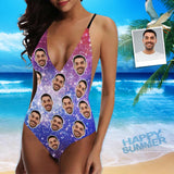 Custom Boyfriend Face Starry Sky Swimsuit Personalized Women's One-Piece Bathing Suit Gift For Her