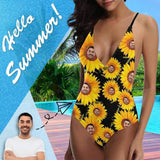 Custom Boyfriend/Husband Face Swimsuit Personalized Sunflower Women's One-Piece Bathing Suit Girlfriend Gift