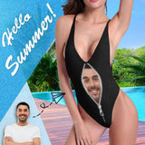 Custom Boyfriend/Husband Face Swimsuit Personalized Zipper Women's Halter Straps Backless Bathing Suits Honeymoons For Her