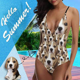 Custom Cute Dog Face Swimsuit Personalized Women's One Piece Bathing Suit Birthday Party