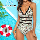 Custom Dollar Photo Swimsuit Personalized Women's New Strap One Piece Bathing Suit  Birthday Funny Gift