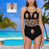 Custom Face Black Lace Swimsuit Personalized Women's Slip One Piece Bathing Suit Honeymoons Party For Her