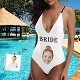 Custom Face Bride White Women's Lacing Backless One-Piece Swimsuit