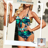 Custom Face Coconut Tree Women's Backless Bow One Piece Swimsuit