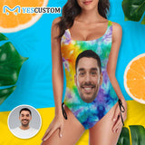 Custom Face Colorful Swimsuit Personalized Women's New Drawstring Side One Piece Bathing Suit Honeymoons Party