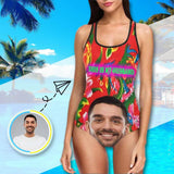 Custom Face Floral Swimsuit Personalized Women's One Piece Bathing Suit Honeymoons Party For Her