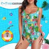 Custom Face Fruit Theme Swimsuits Personalized Women's New Drawstring Side One Piece Bathing Suit Vacation Party Gift