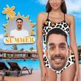Custom Face Leopard Personalized Women's Slip One Piece Bathing Suit Honeymoons Party Swimsuits