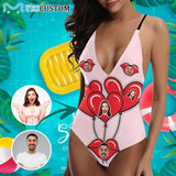 Custom Face Love Balloon Women's Lacing Backless One-Piece Swimsuit
