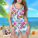 Custom Face Mermaid Fish Scale Women's One Piece Boyleg Swimsuit